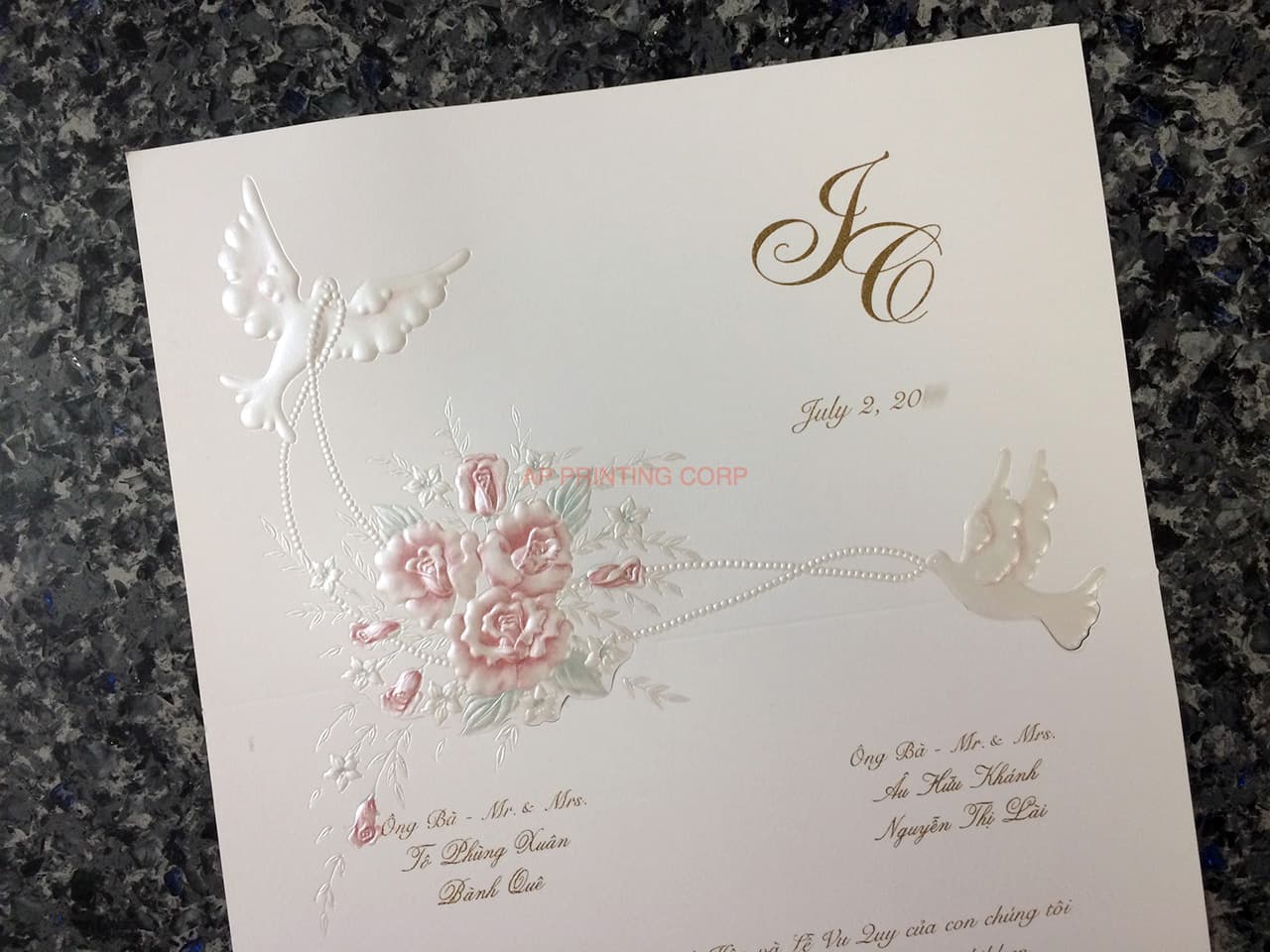 K970 [I-11] Ornate Love Birds & Doves Wedding Invitation