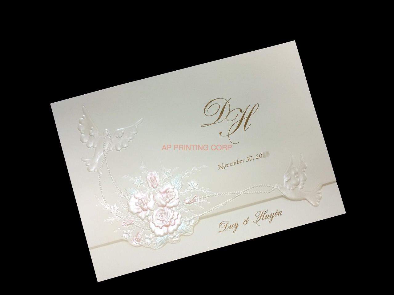 K979 [I-11] Gilded Blossoms Birds & Doves Wedding Invitation
