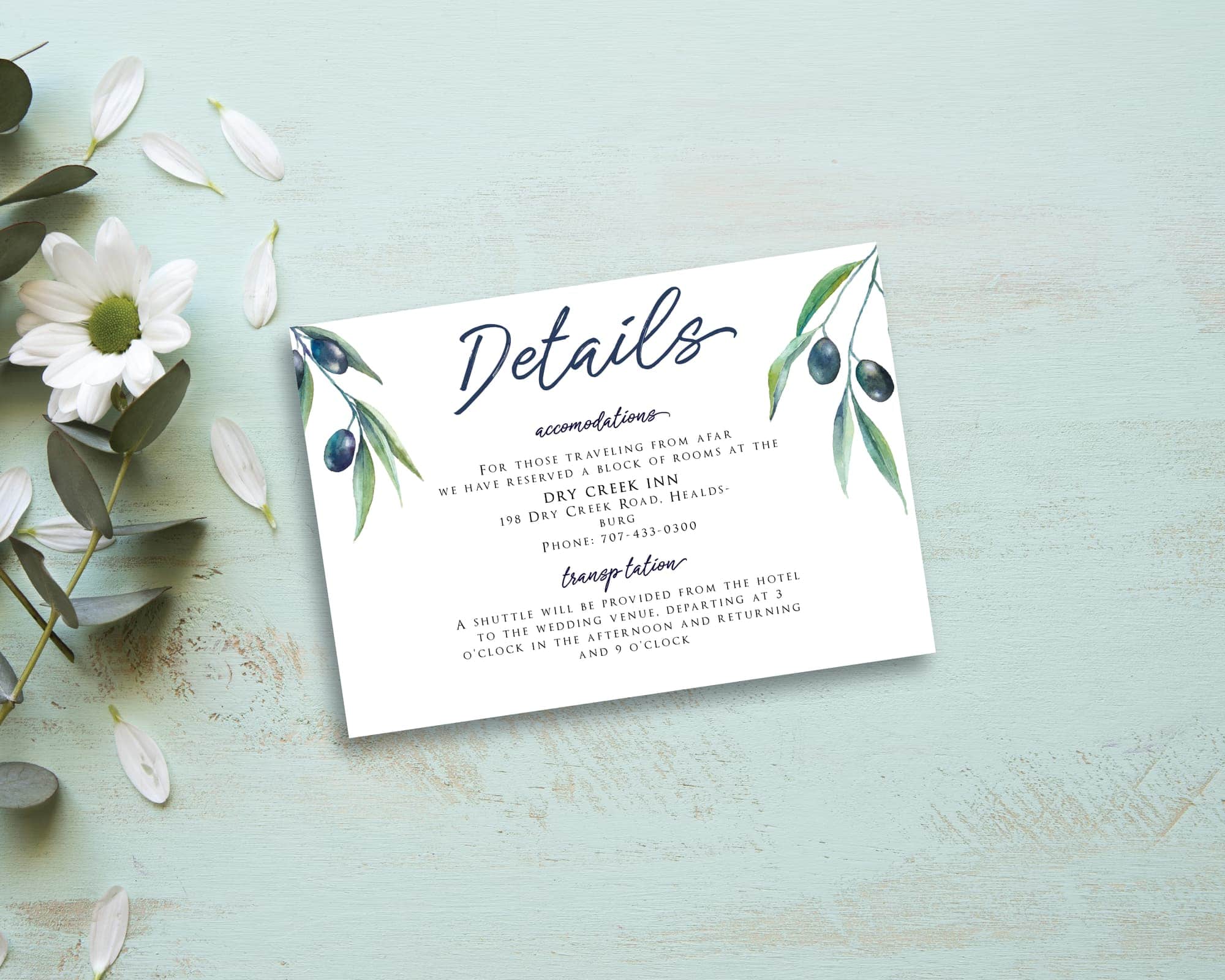 Olive Garden Enclosure Cards Flowers Wedding Invitation