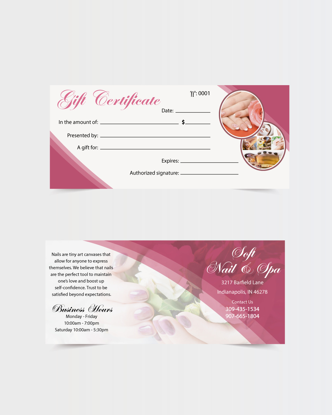 Beauty Pink Roses Nails & Spa Gift Certificate