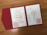 O2P-57-N-N-Band Red, Natural, Gold Leaf Bilingual Wedding Invitation
