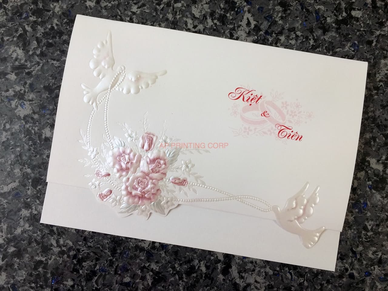 K970 [I-11] Ornate Love Birds & Doves Wedding Invitation