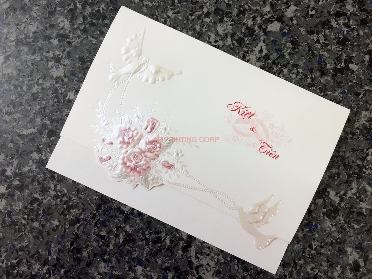 K970 [I-11] Ornate Love Birds & Doves Wedding Invitation