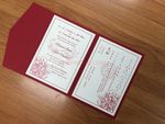 O2P-57-N-N-Band Red, Natural, Gold Leaf Bilingual Wedding Invitation