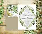 Green Leaves Diamond Elegant Wedding Invitations