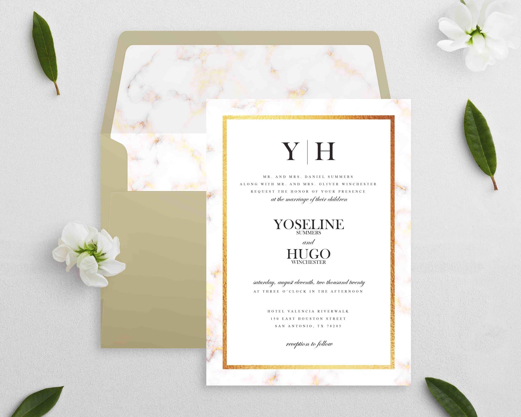Vintage Gold Marble Elegant Wedding Invitations