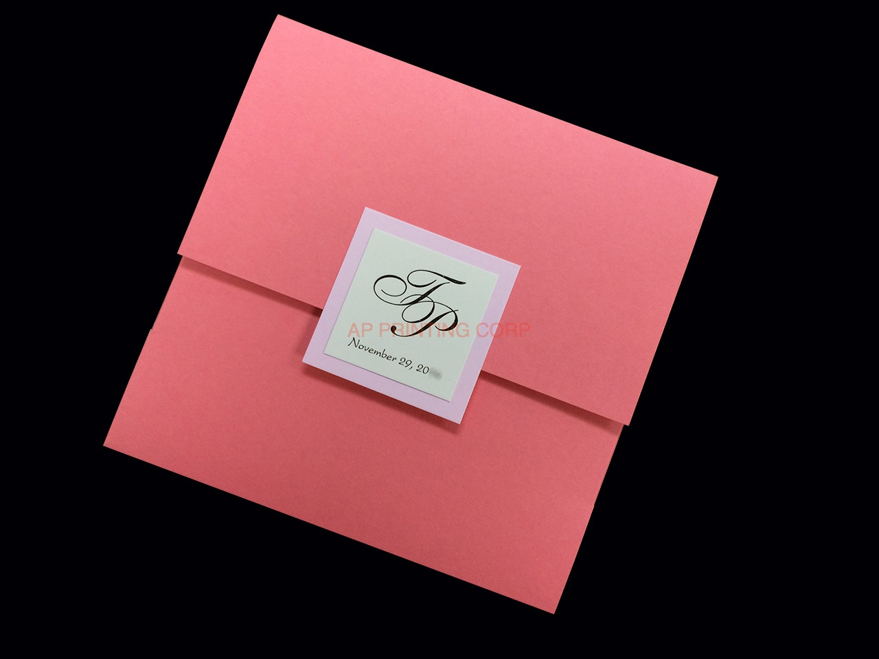 PSQ-77-NNN-2WL Coral, Cotton Candy, Bubblegum Pocket & Folder Invitation