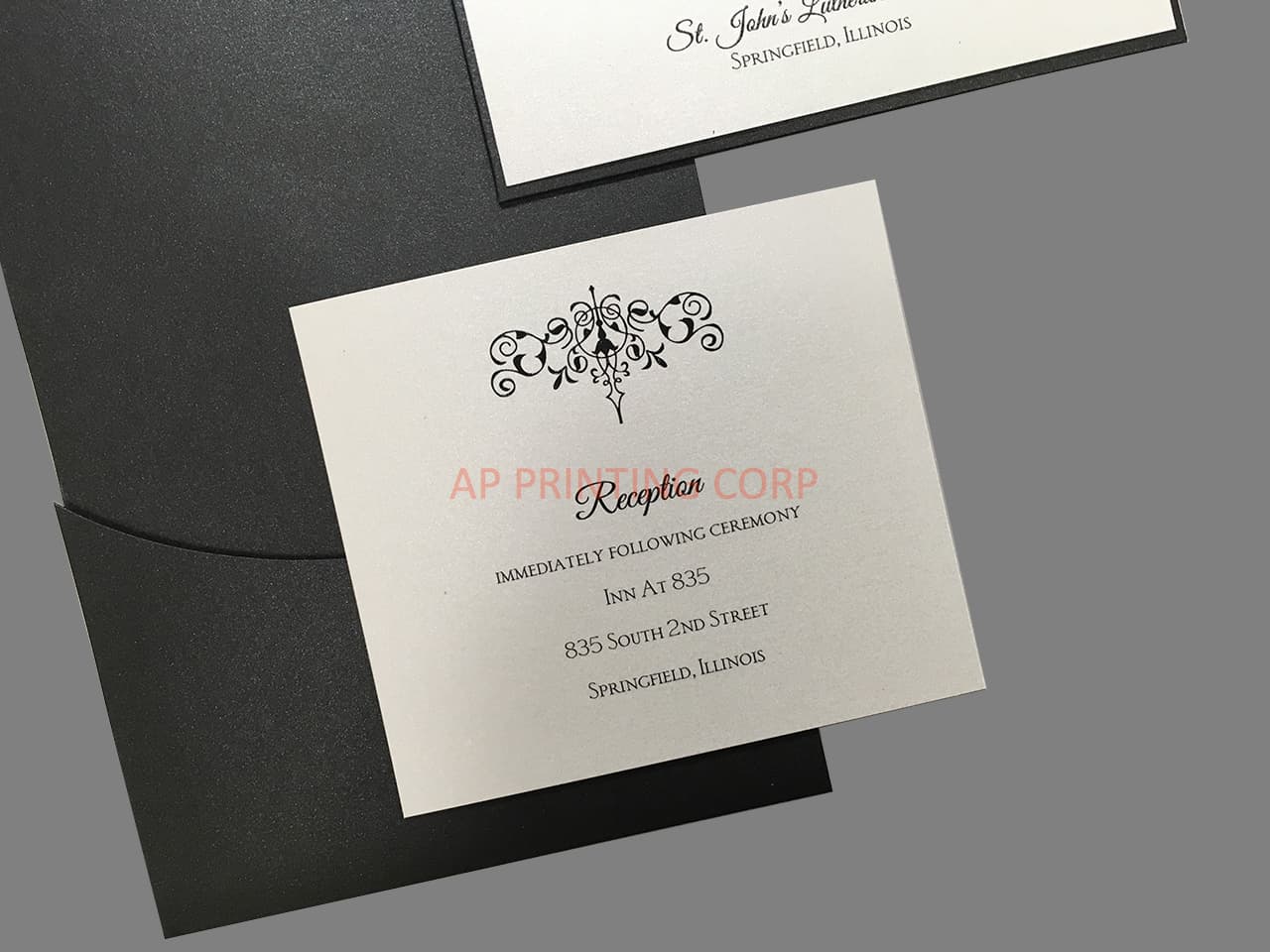 Monogram Flourish, Black Pocket, White Shimmer [CC-81] Pocket & Folder Invitation