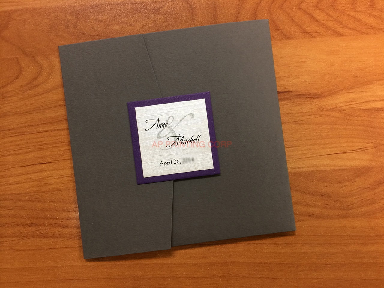 PAL-66-NMM Dark Grey, Purple, Silk Pocket & Folder Invitation
