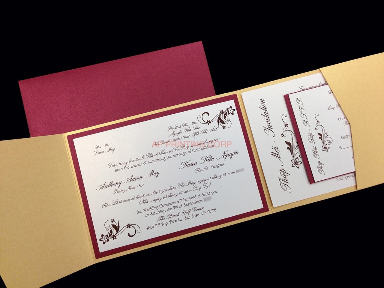 PAL-V-57-MMM Gold, Red Lacquer, Ice Gold Pocket & Folder Invitation