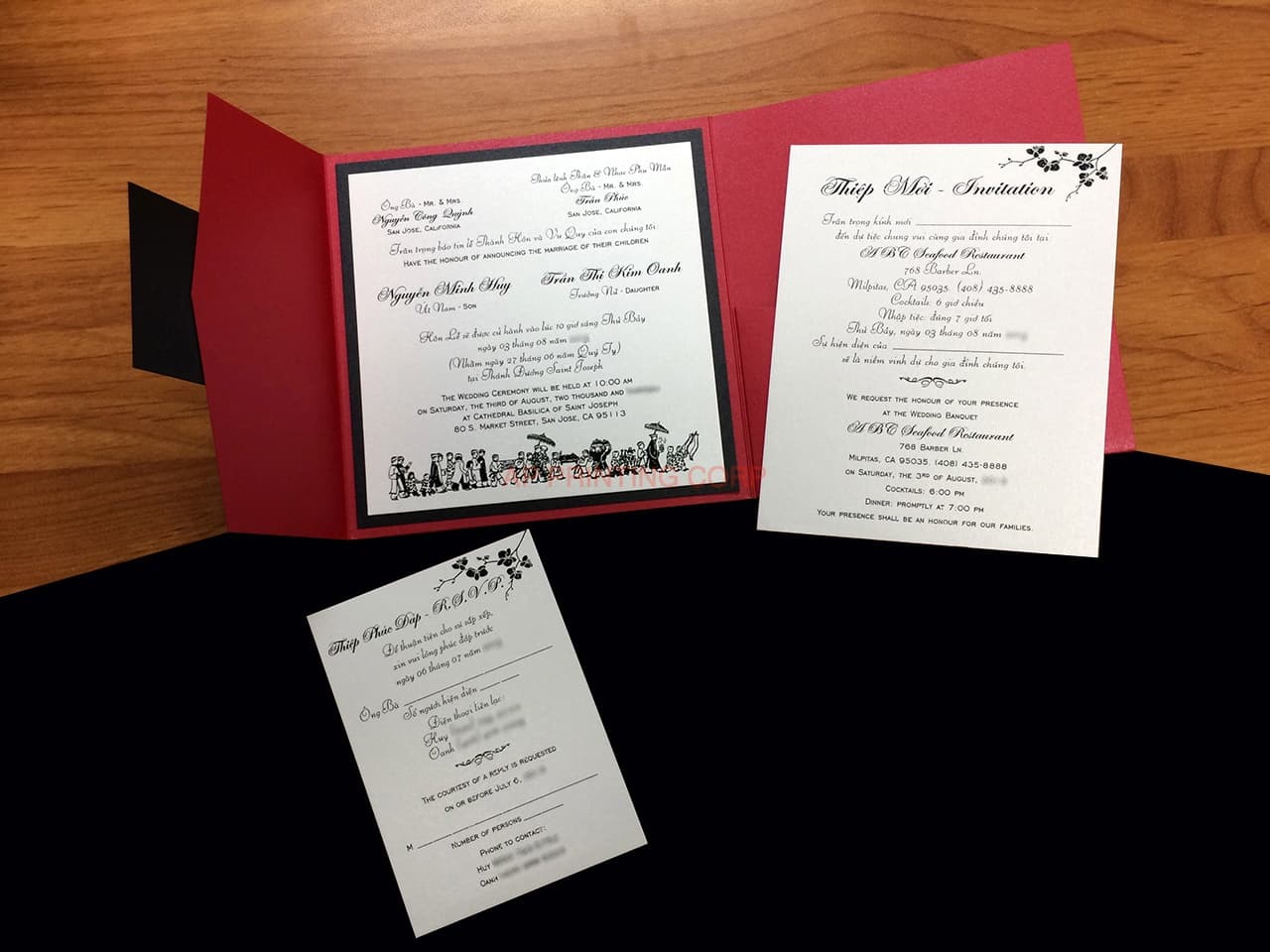 PAL-66-MMM Jupiter, Onyx, Ice Silver Bilingual Wedding Invitation