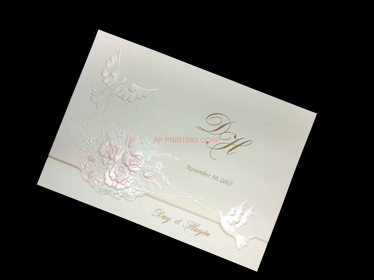 K979 [I-11] Gilded Blossoms Birds & Doves Wedding Invitation