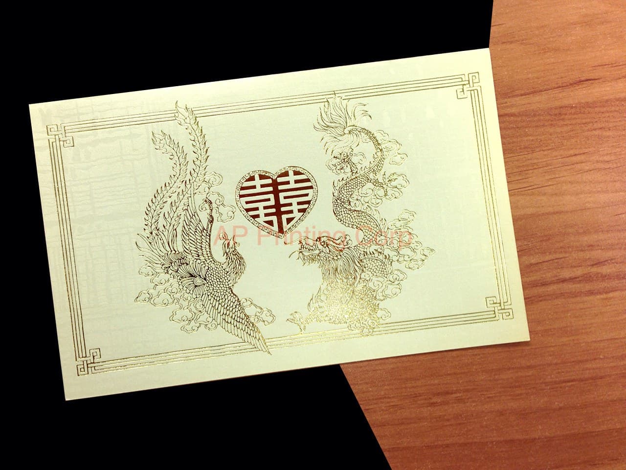 RP1-VT-V [V-L-01] Golden Dragon & Phoenix Essence Wedding Invitation