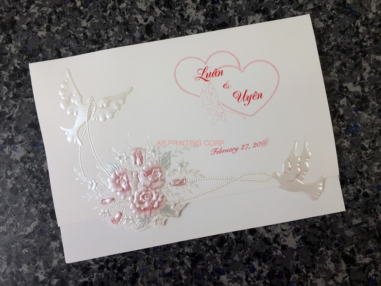 K970 [I-11] Ornate Love Birds & Doves Wedding Invitation