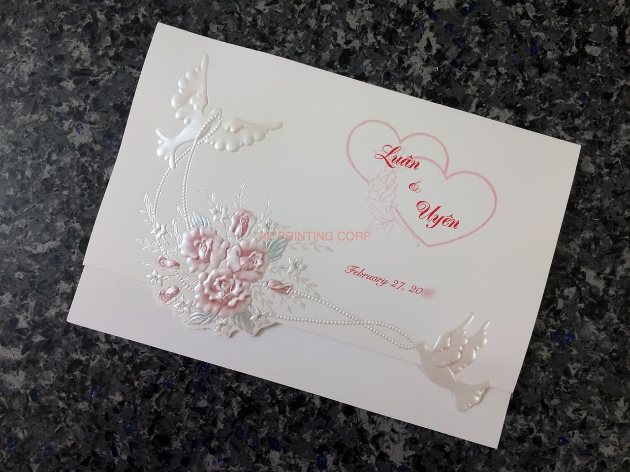 K970 [I-11] Ornate Love Birds & Doves Wedding Invitation