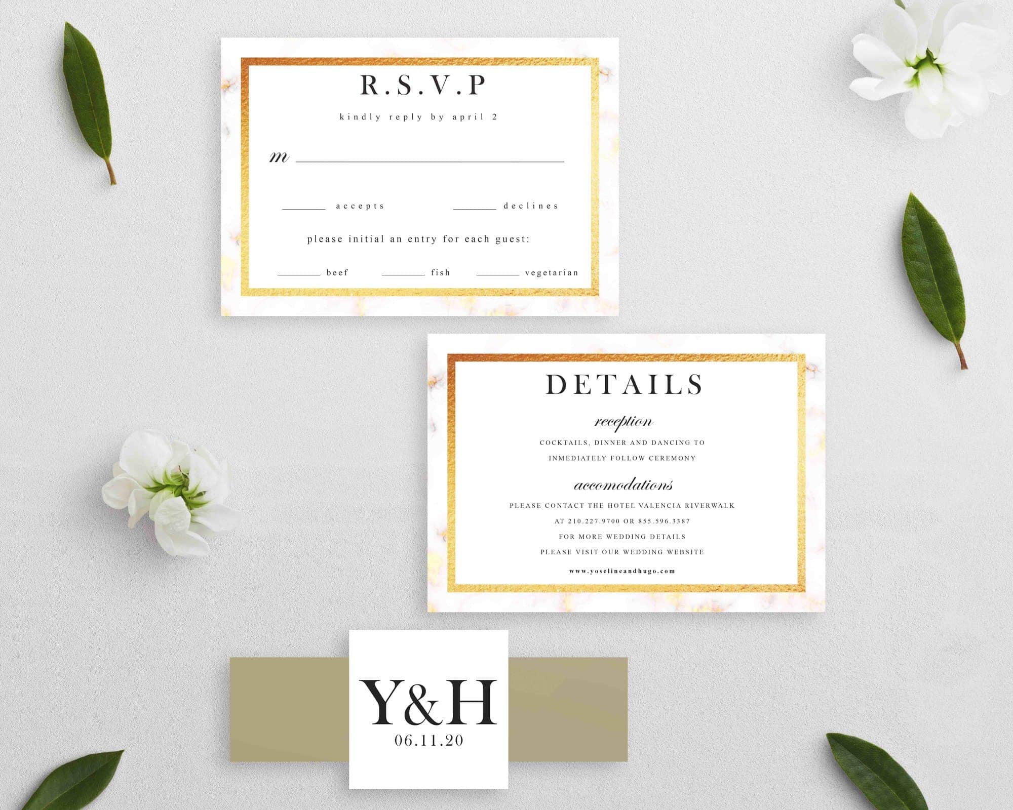 Vintage Gold Marble Elegant Wedding Invitations