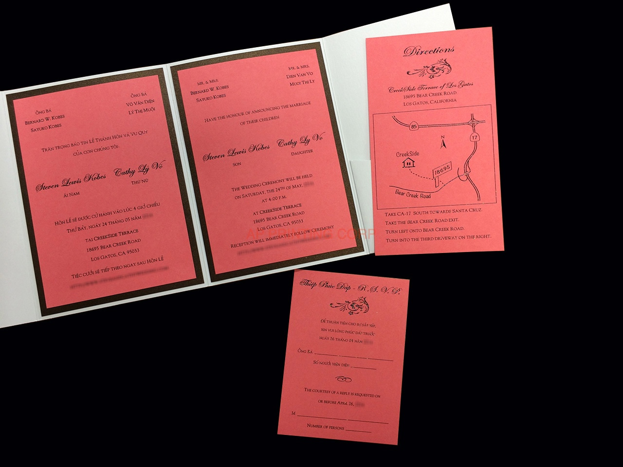 PAL-BL-57-MMN Crystal, Bronze, Coral Pocket & Folder Invitation