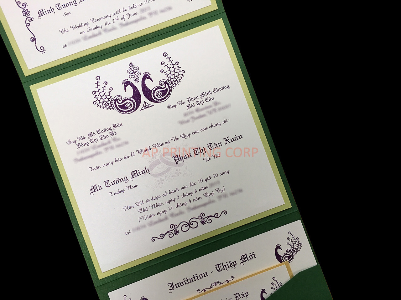 PSQ-77-MMM-2WL Botanic, Lime, Poison Ivory Pocket & Folder Invitation