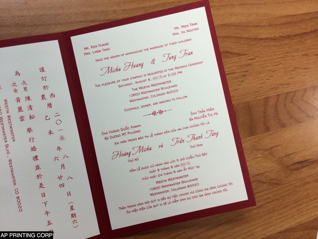 O2P-57-N-N Red, Natural, Gold Leaf Pocket & Folder Invitation