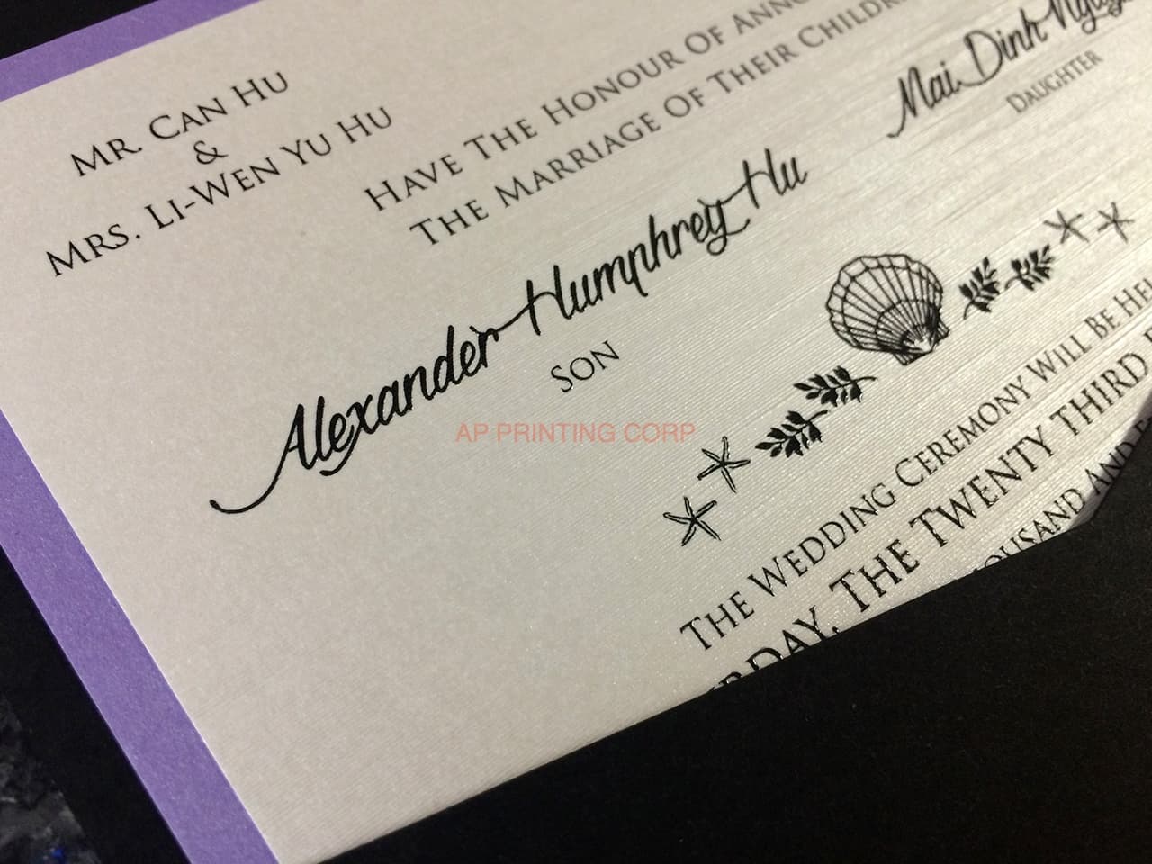 SLIDER-66-NMM Black, Amethyst, Silk Pocket & Folder Invitation