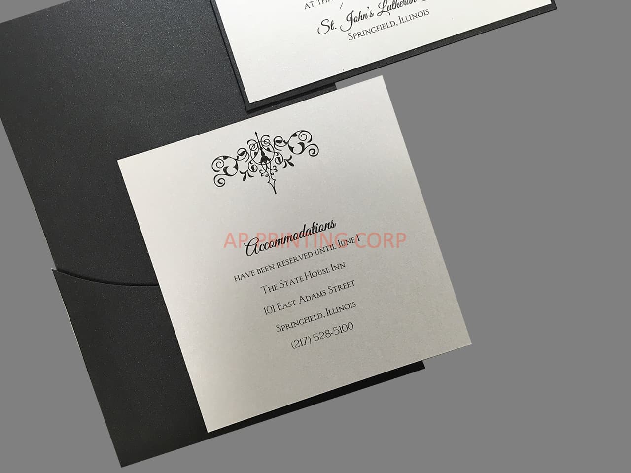 Monogram Flourish, Black Pocket, White Shimmer [CC-81] Pocket & Folder Invitation