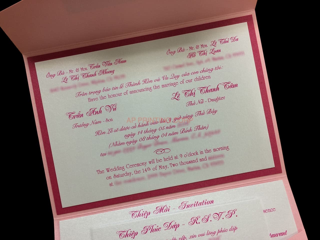 PAL-R-57-MMM Rose Quartz, Azalea, Ice Silver Pocket & Folder Invitation