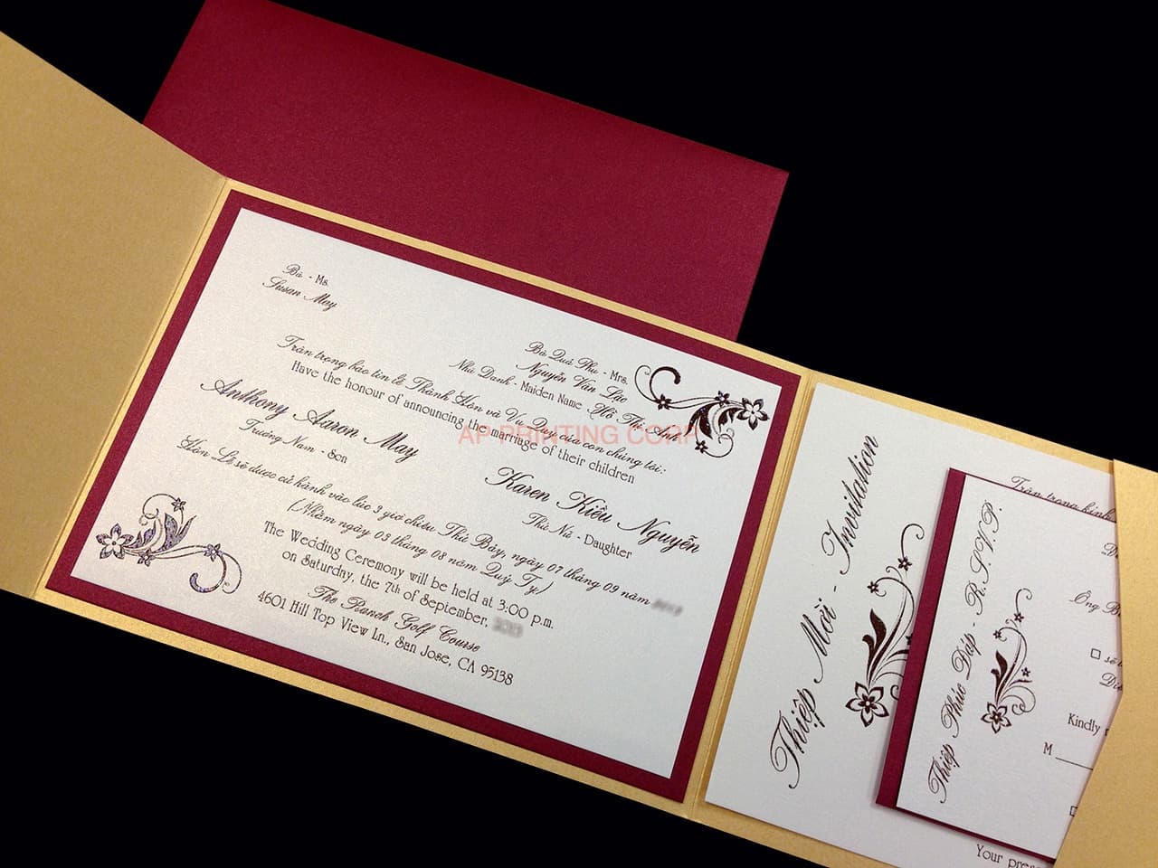 PAL-V-57-MMM Gold, Red Lacquer, Ice Gold Pocket & Folder Invitation