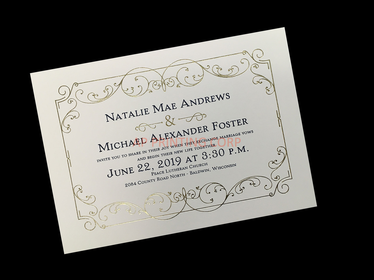 [CC-26] Swirl of Gold Flowers Wedding Invitation