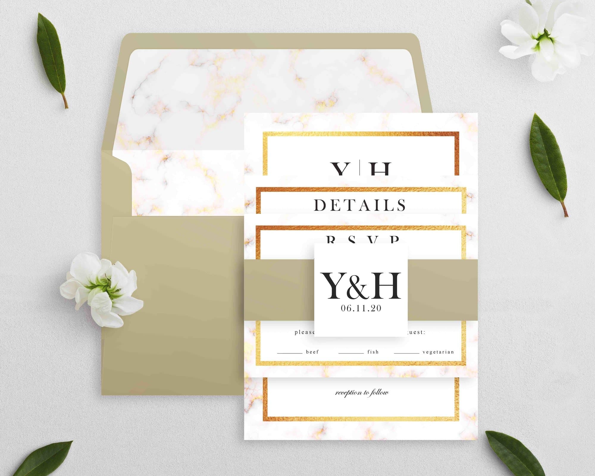 Vintage Gold Marble Elegant Wedding Invitations