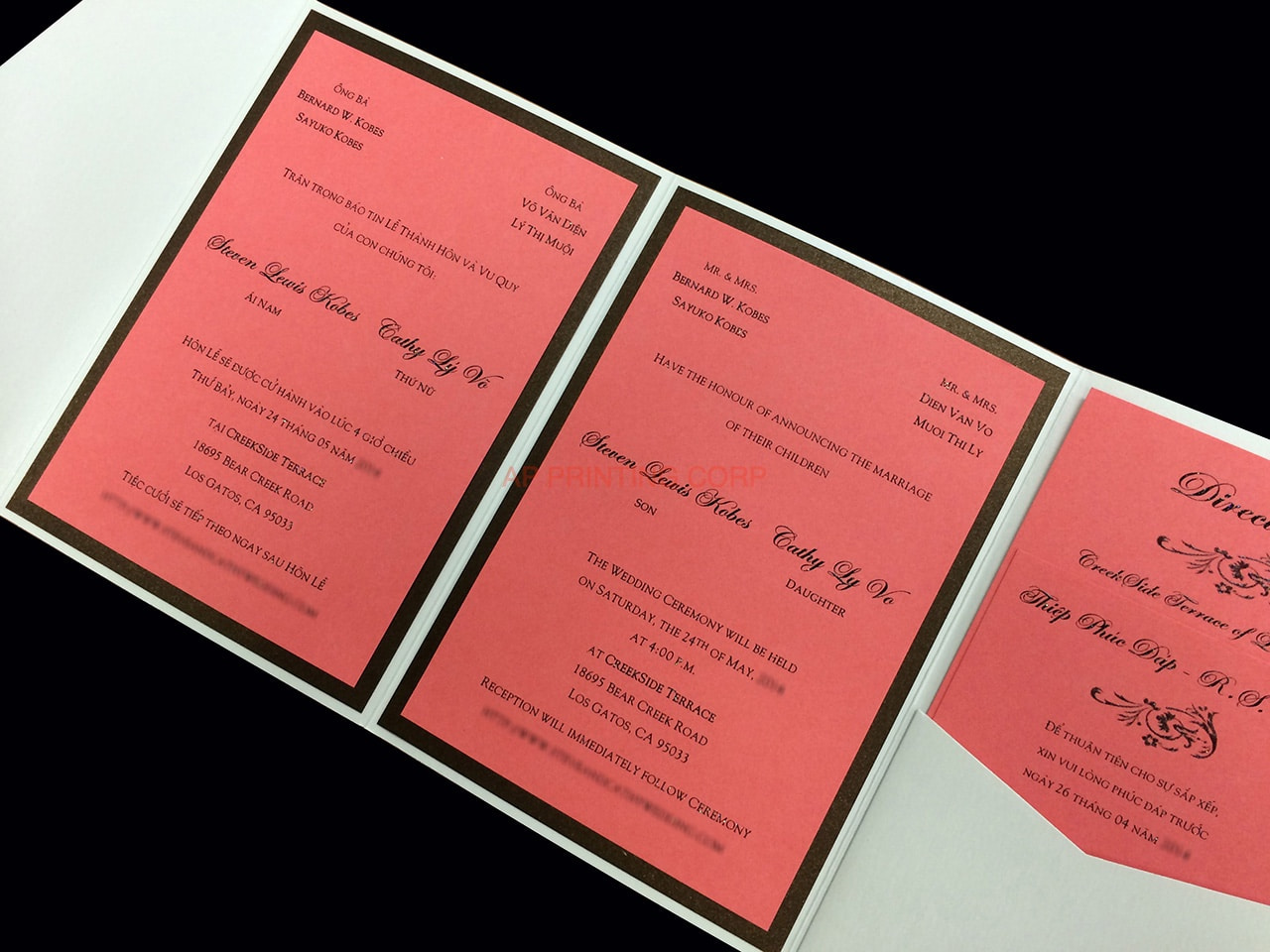 PAL-BL-57-MMN Crystal, Bronze, Coral Pocket & Folder Invitation