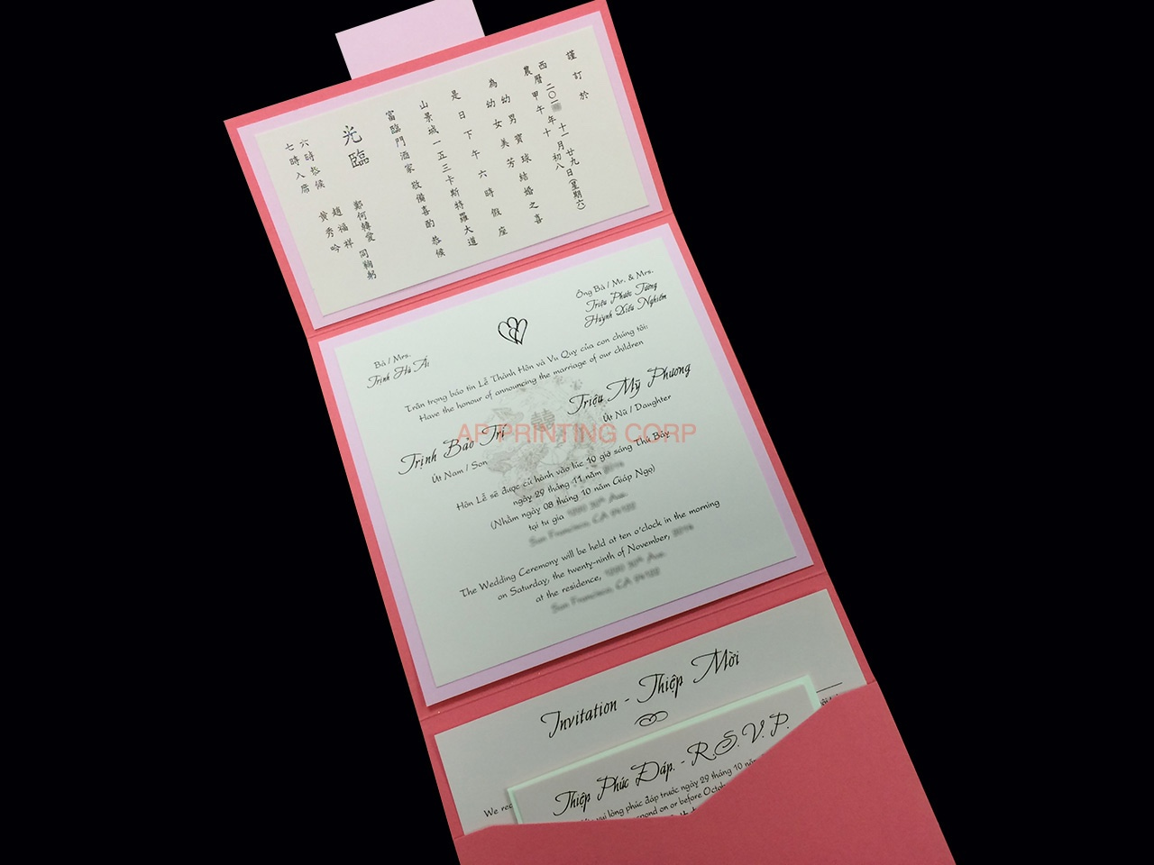 PSQ-77-NNN-2WL Coral, Cotton Candy, Bubblegum Pocket & Folder Invitation