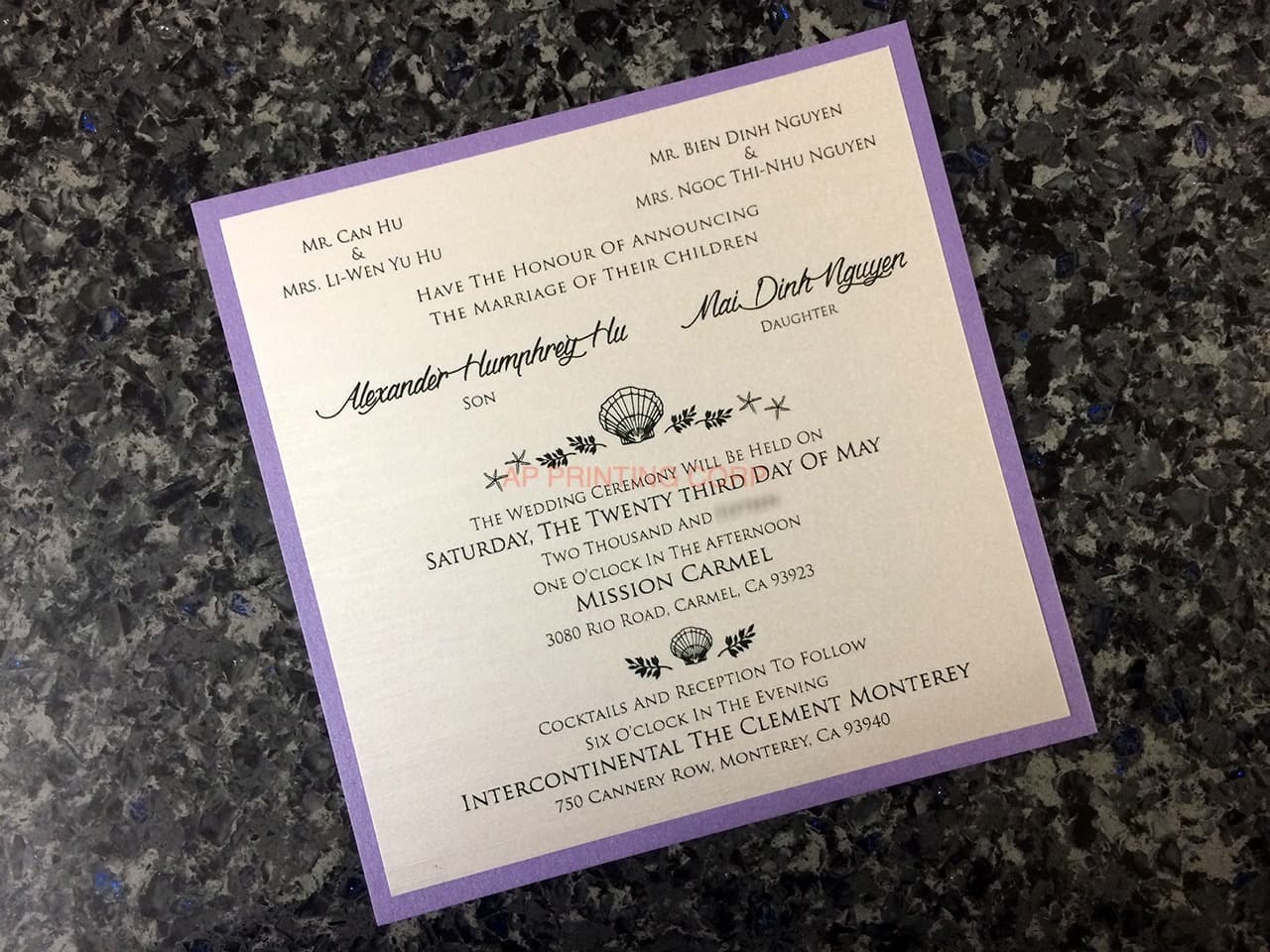 SLIDER-66-NMM Black, Amethyst, Silk Pocket & Folder Invitation