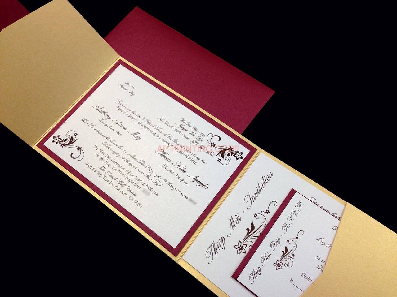 PAL-V-57-MMM Gold, Red Lacquer, Ice Gold Pocket & Folder Invitation
