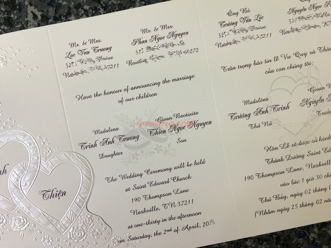 K4451 [I-10] Subtle Romance Hearts Wedding Invitation