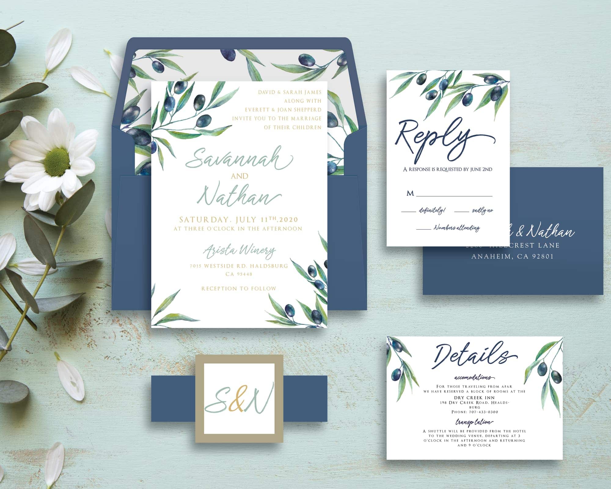 Olive Garden Flowers Wedding Invitation