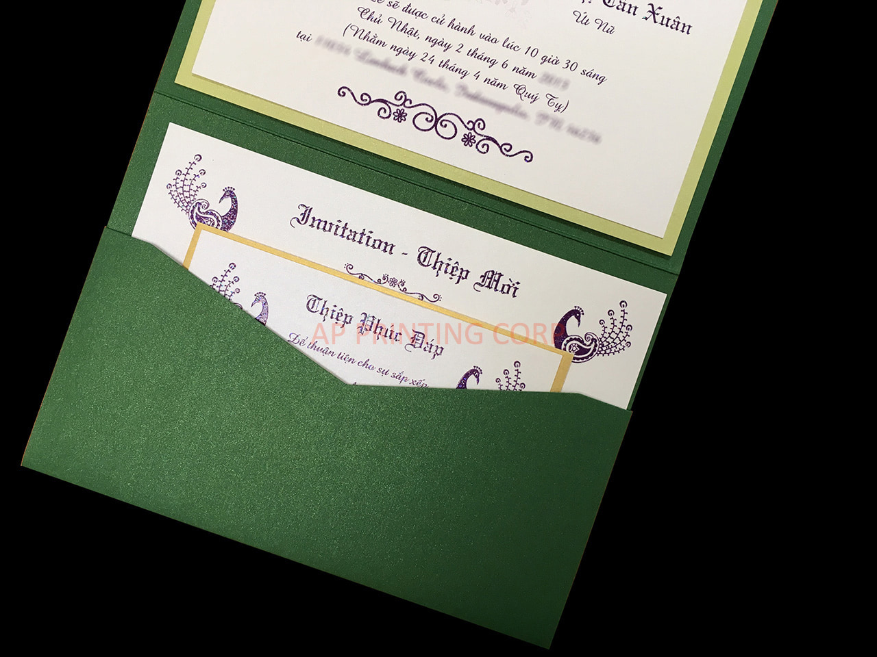 PSQ-77-MMM-2WL Botanic, Lime, Poison Ivory Pocket & Folder Invitation