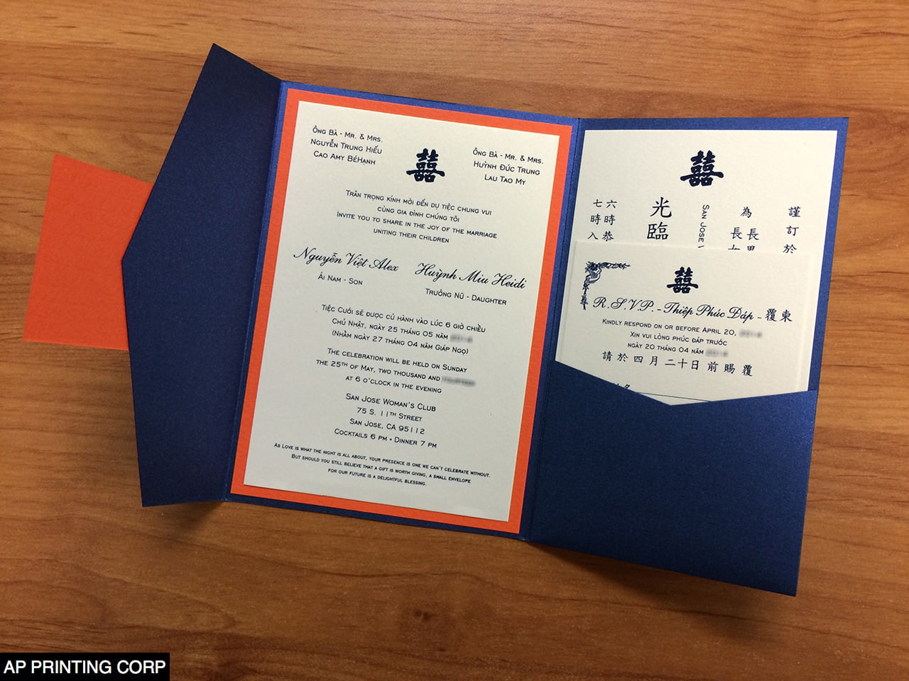 PAL-57-MMM Sapphire, Mandarin, White Gold Pocket & Folder Invitation