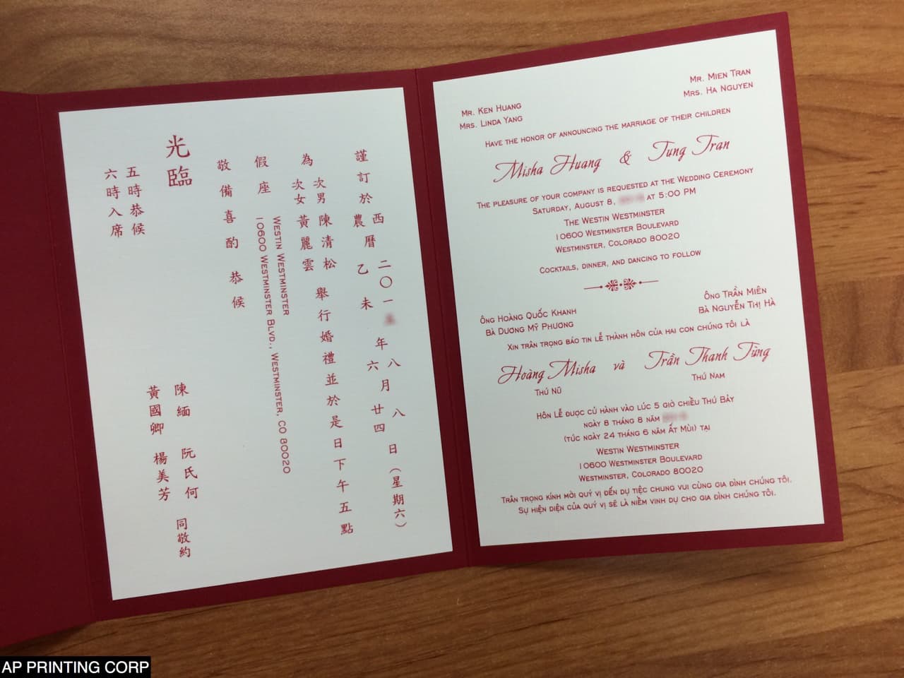 O2P-57-N-N Red, Natural, Gold Leaf Pocket & Folder Invitation