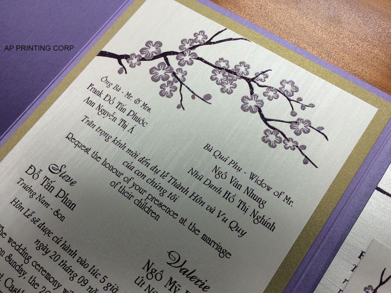 PAL-57-MMM Amethyst, Gold Leaf Pocket & Folder Invitation