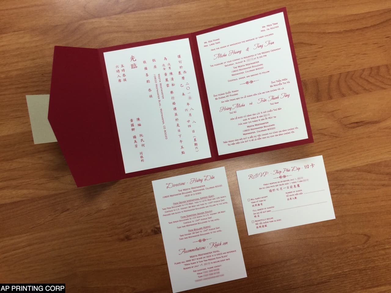 O2P-57-N-N Red, Natural, Gold Leaf Pocket & Folder Invitation