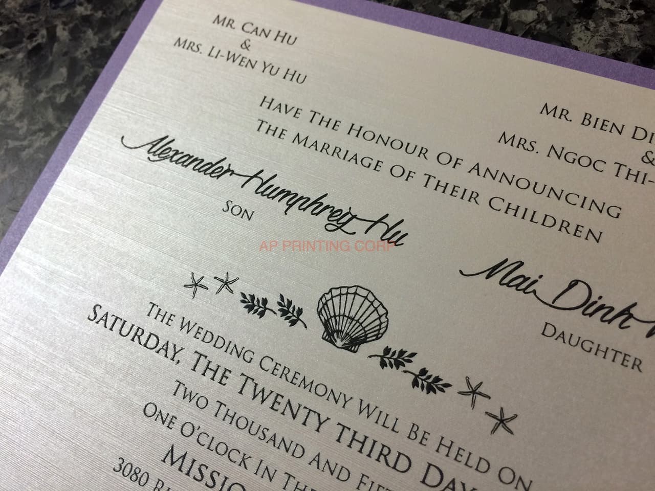 SLIDER-66-NMM Black, Amethyst, Silk Pocket & Folder Invitation