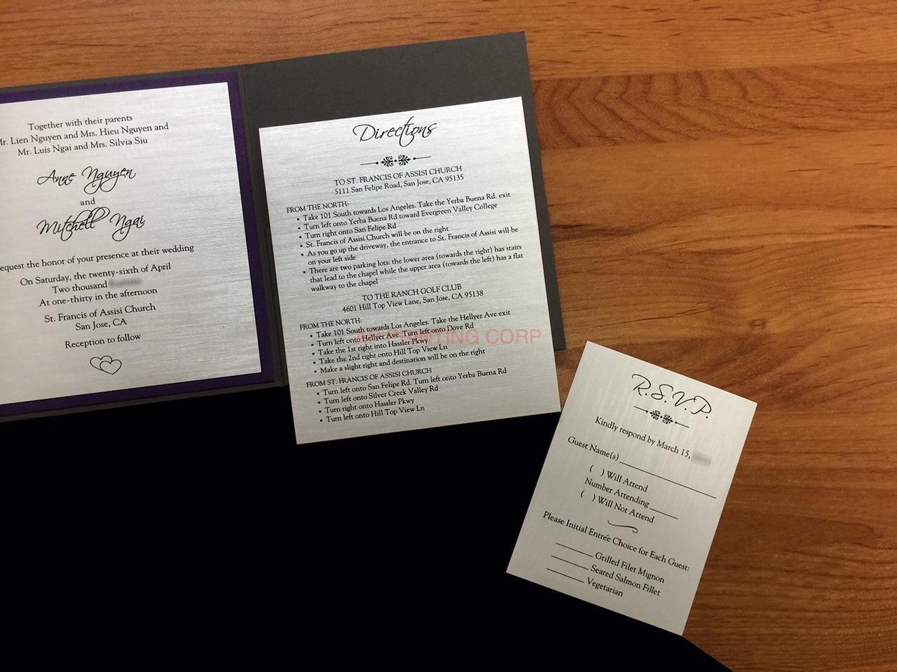 PAL-66-NMM Dark Grey, Purple, Silk Pocket & Folder Invitation