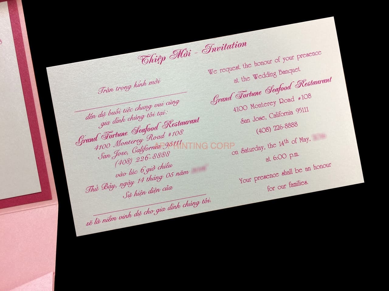 PAL-R-57-MMM Rose Quartz, Azalea, Ice Silver Pocket & Folder Invitation