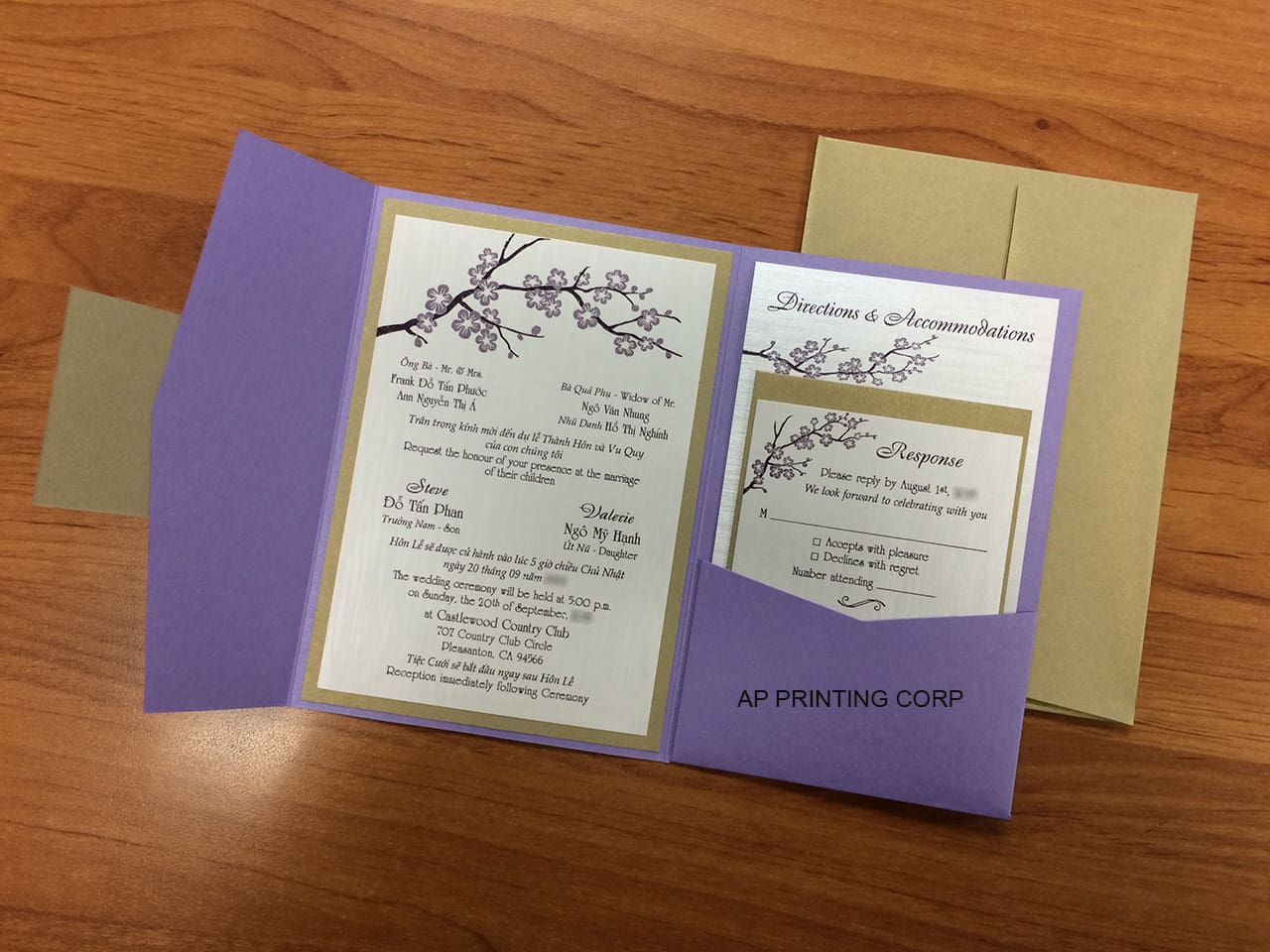 PAL-57-MMM Amethyst, Gold Leaf Pocket & Folder Invitation