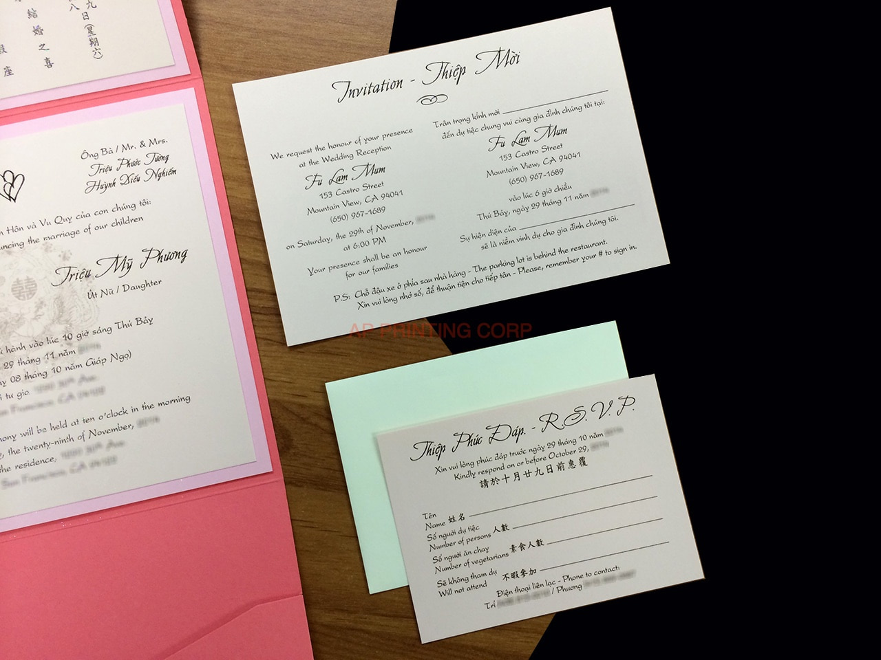 PSQ-77-NNN-2WL Coral, Cotton Candy, Bubblegum Pocket & Folder Invitation