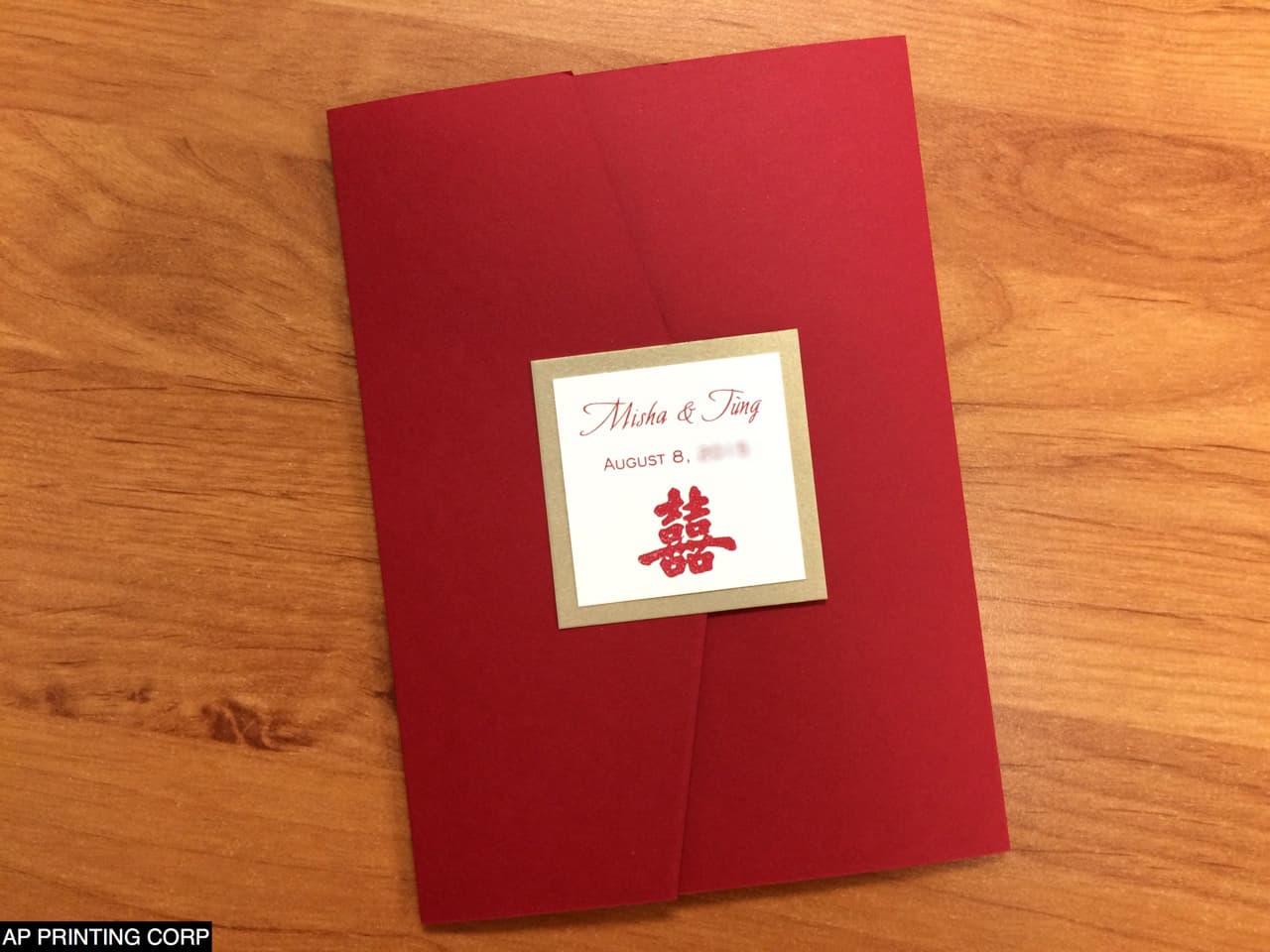 O2P-57-N-N Red, Natural, Gold Leaf Pocket & Folder Invitation