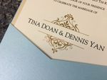 SLIDER-57-NMN Blue, Gold Linen, Natural Linen Pocket & Folder Invitation