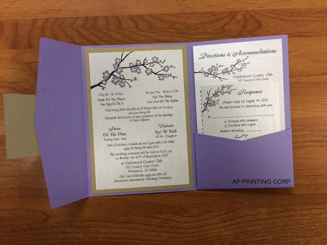 PAL-57-MMM Amethyst, Gold Leaf Pocket & Folder Invitation