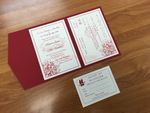 O2P-57-N-N-Band Red, Natural, Gold Leaf Bilingual Wedding Invitation
