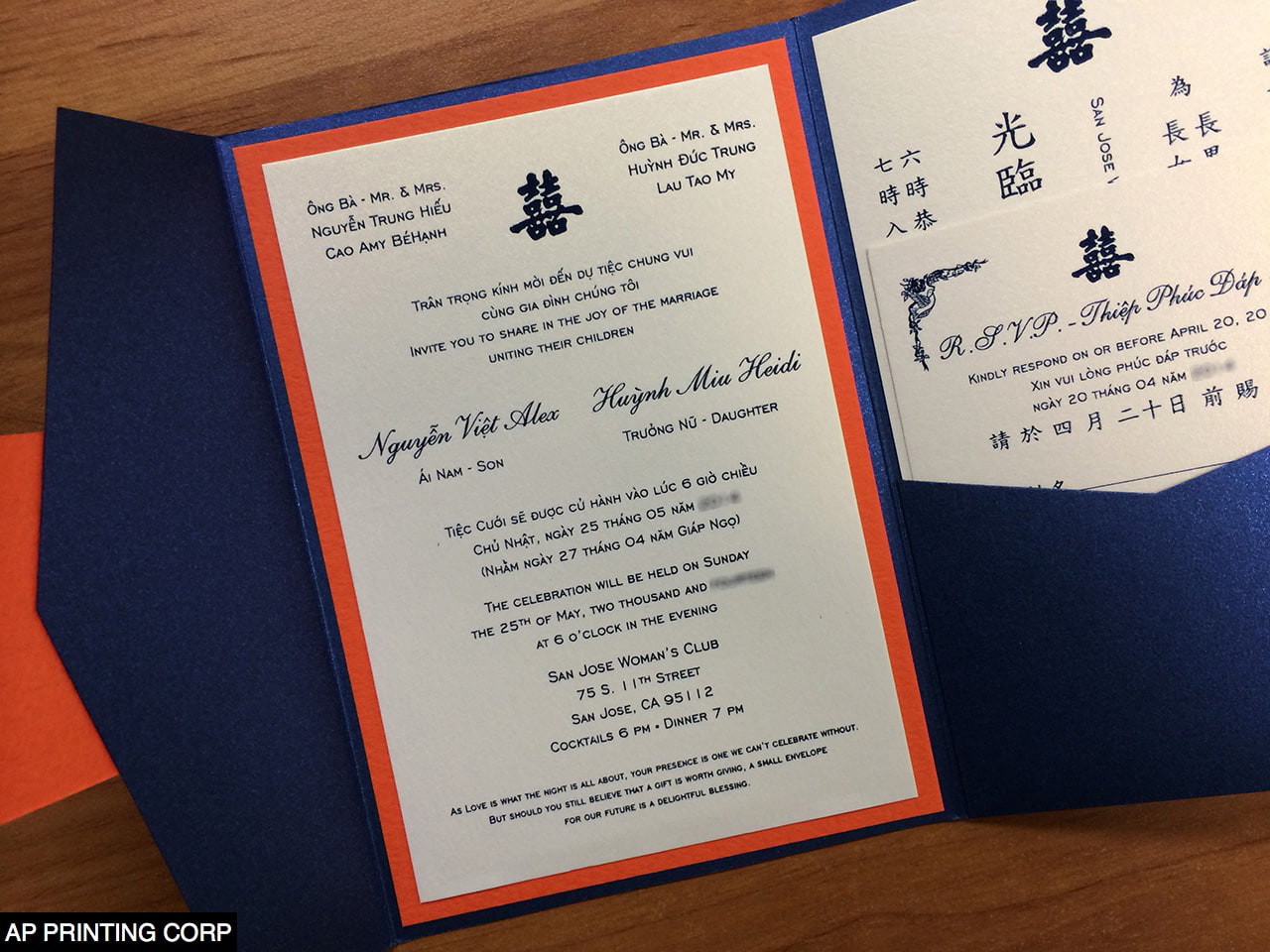PAL-57-MMM Sapphire, Mandarin, White Gold Pocket & Folder Invitation